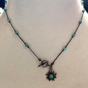 925 Sterling SI Native Tribal Turquoise Beaded Liquid Silver Toggle Necklace